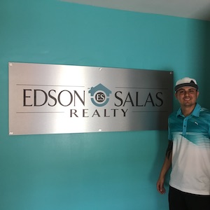 Reception Sign with Brushed Metal Standoffs, Edson Salas